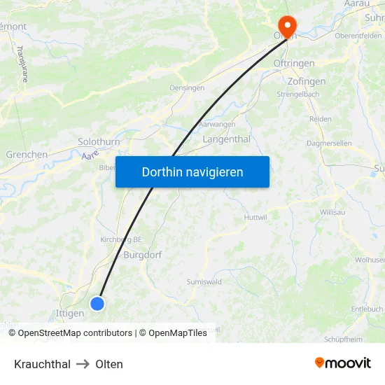 Krauchthal to Olten map