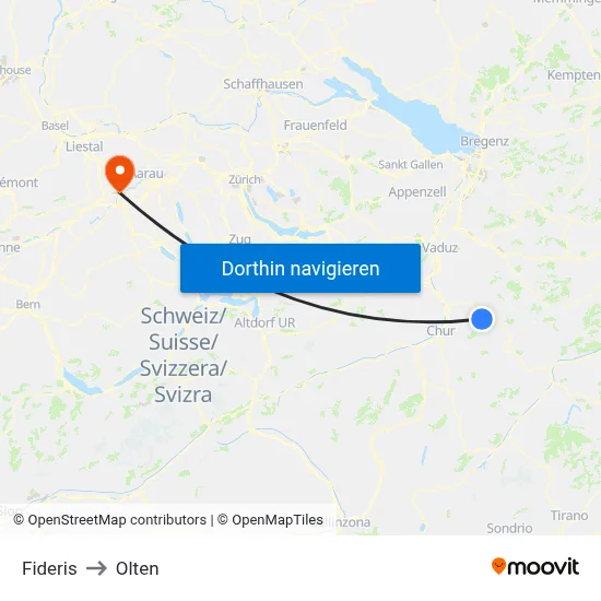 Fideris to Olten map