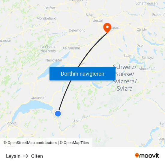 Leysin to Olten map