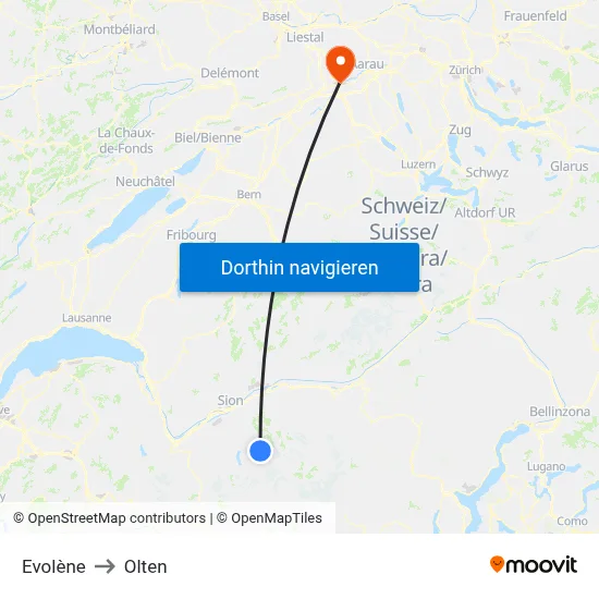 Evolène to Olten map