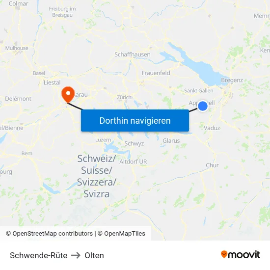 Schwende-Rüte to Olten map