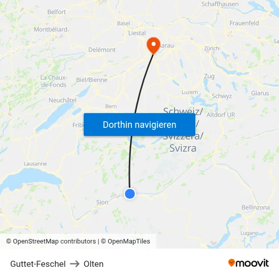 Guttet-Feschel to Olten map