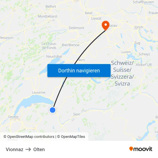 Vionnaz to Olten map