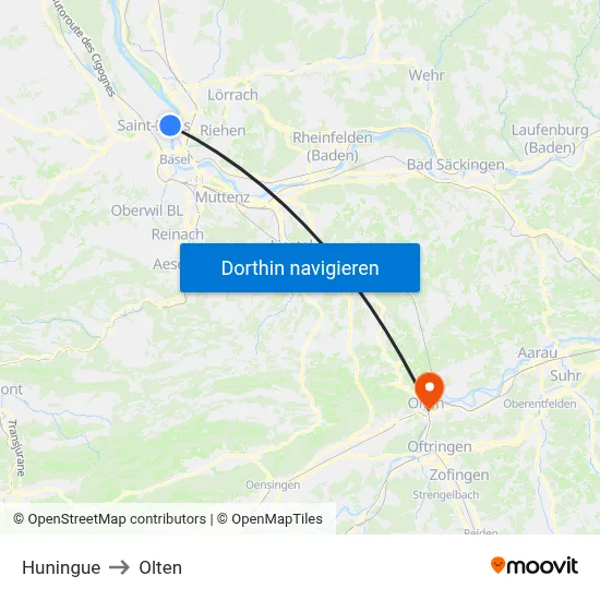 Huningue to Olten map