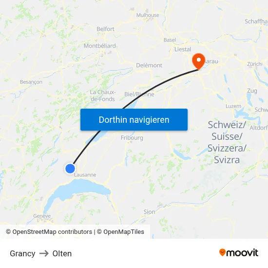 Grancy to Olten map