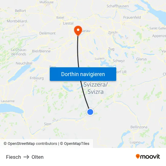 Fiesch to Olten map