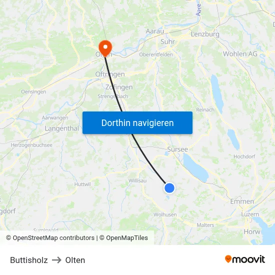 Buttisholz to Olten map