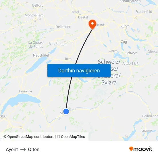 Ayent to Olten map