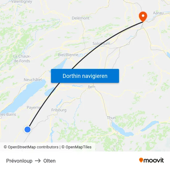 Prévonloup to Olten map