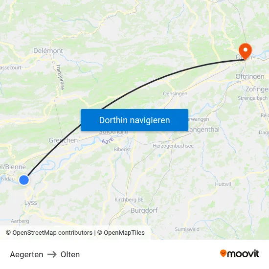 Aegerten to Olten map