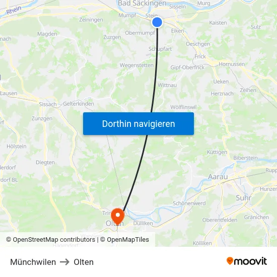 Münchwilen to Olten map