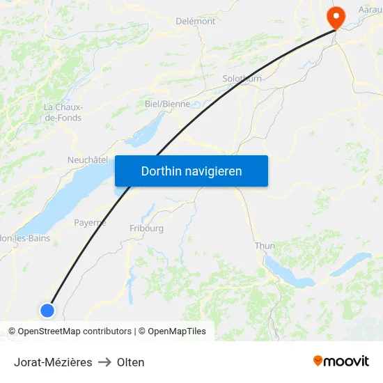 Jorat-Mézières to Olten map