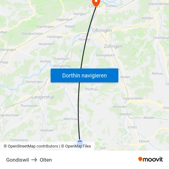 Gondiswil to Olten map