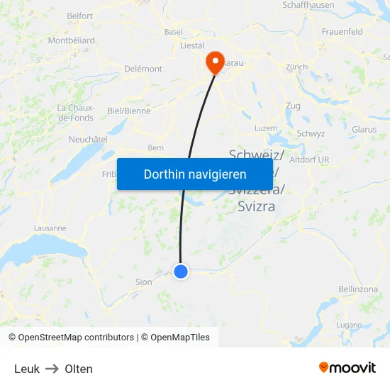 Leuk to Olten map