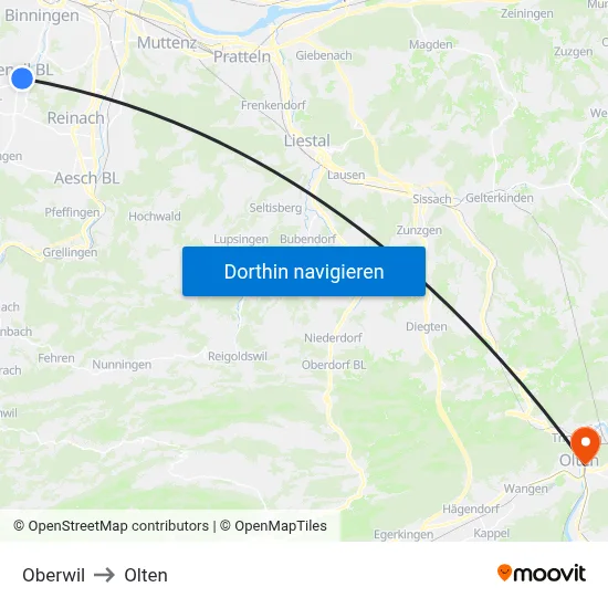 Oberwil to Olten map