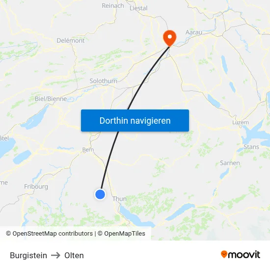 Burgistein to Olten map