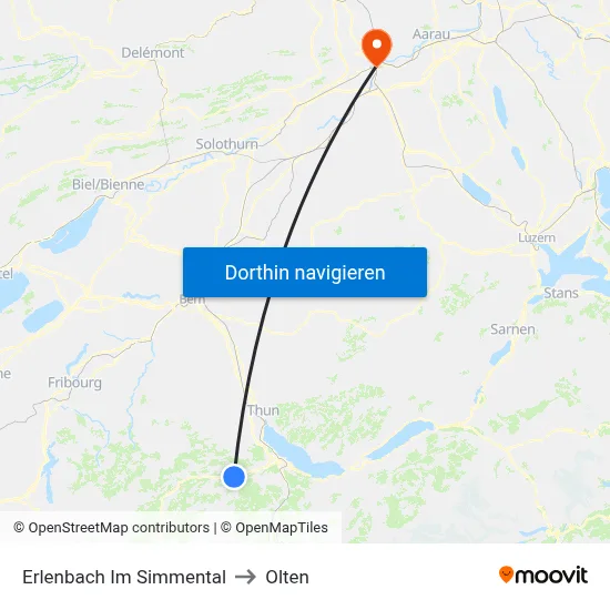 Erlenbach Im Simmental to Olten map