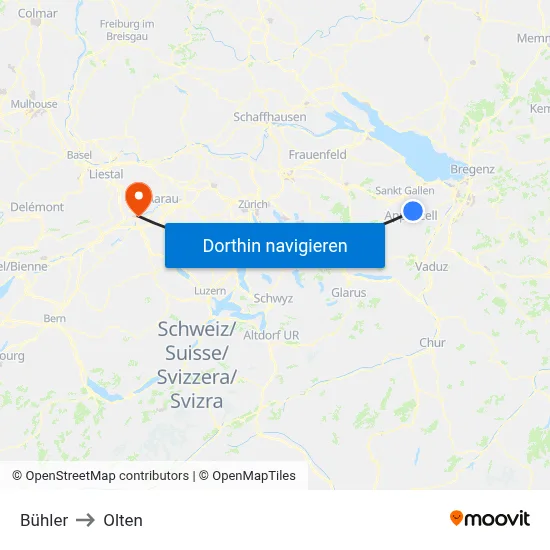 Bühler to Olten map