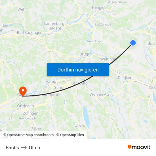 Bachs to Olten map
