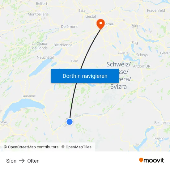 Sion to Olten map