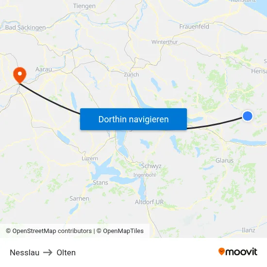Nesslau to Olten map