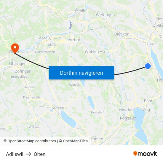 Adliswil to Olten map