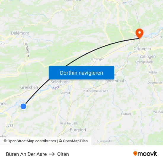 Büren An Der Aare to Olten map