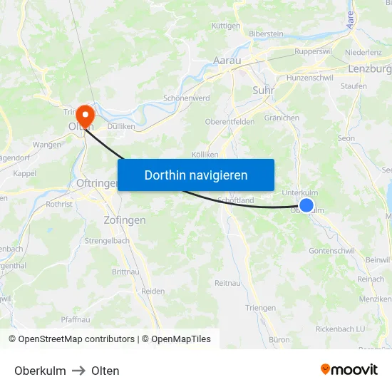 Oberkulm to Olten map