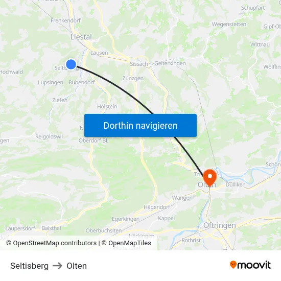 Seltisberg to Olten map