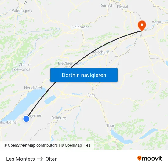 Les Montets to Olten map
