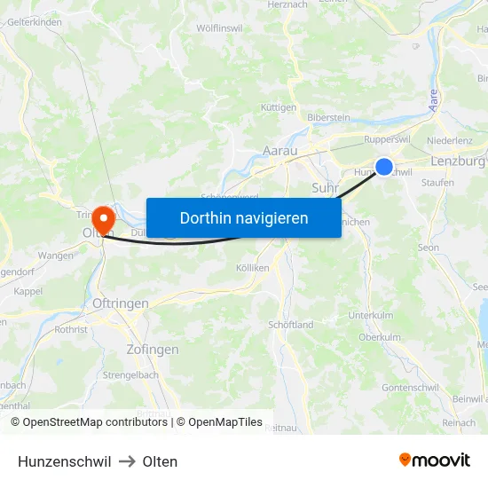 Hunzenschwil to Olten map