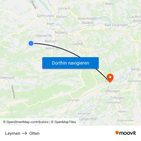 Leymen to Olten map