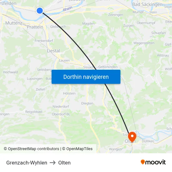 Grenzach-Wyhlen to Olten map