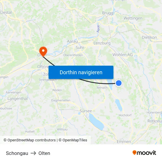 Schongau to Olten map