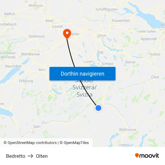 Bedretto to Olten map