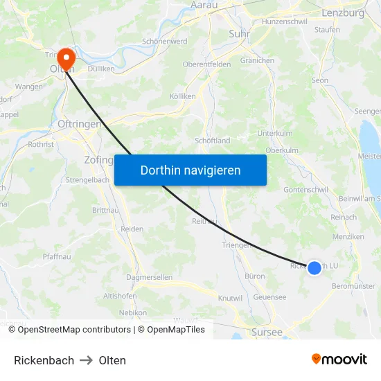 Rickenbach to Olten map