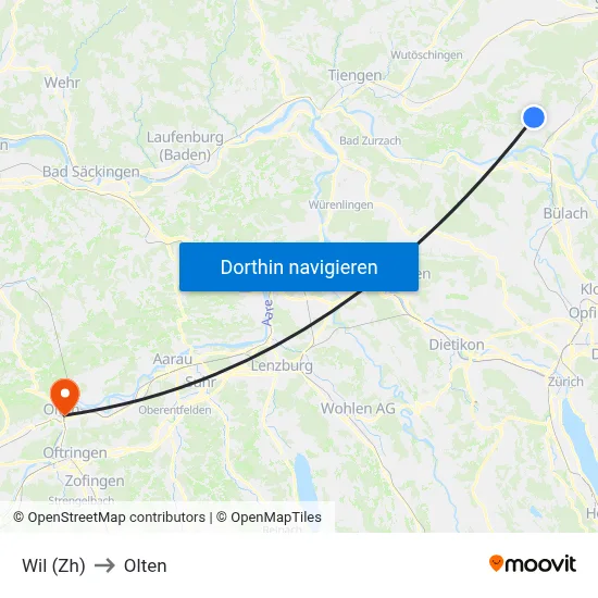 Wil (Zh) to Olten map