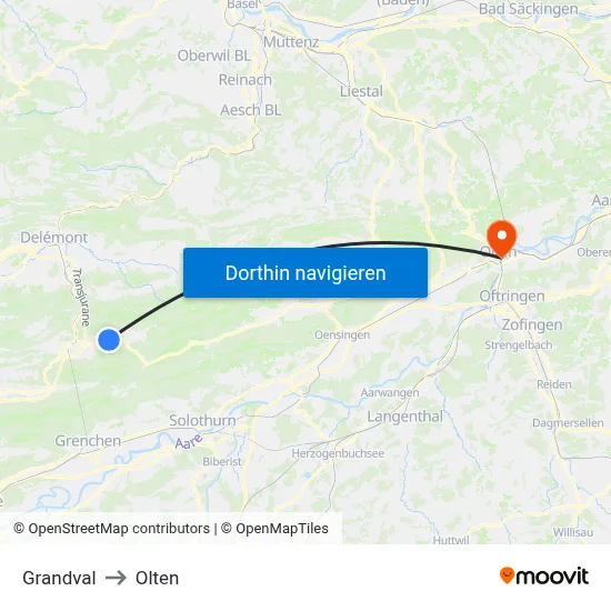 Grandval to Olten map