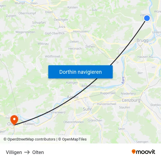 Villigen to Olten map
