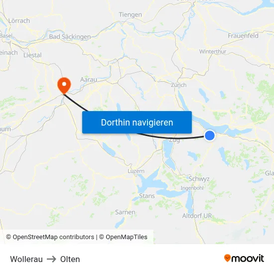 Wollerau to Olten map