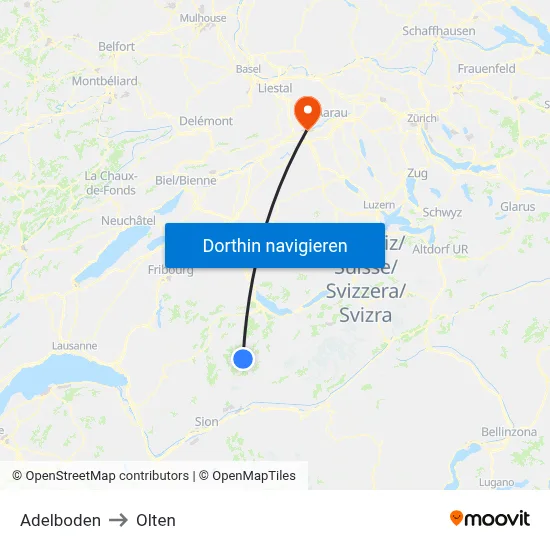 Adelboden to Olten map