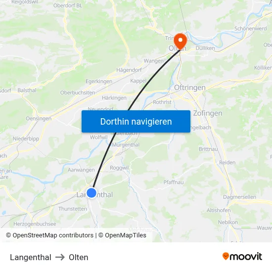 Langenthal to Olten map