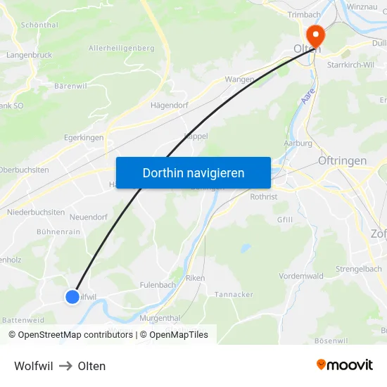 Wolfwil to Olten map