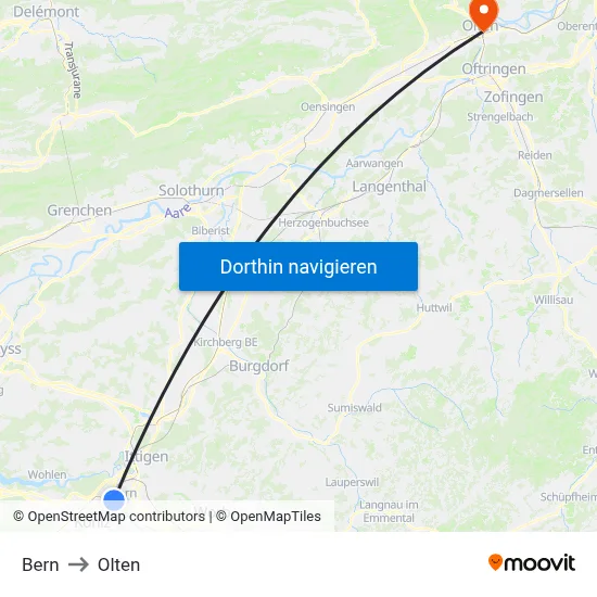 Bern to Olten map