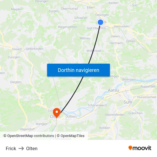 Frick to Olten map