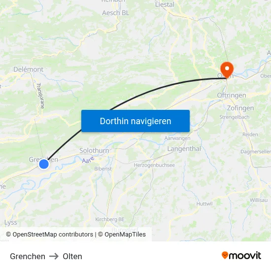 Grenchen to Olten map