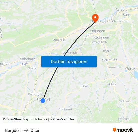 Burgdorf to Olten map