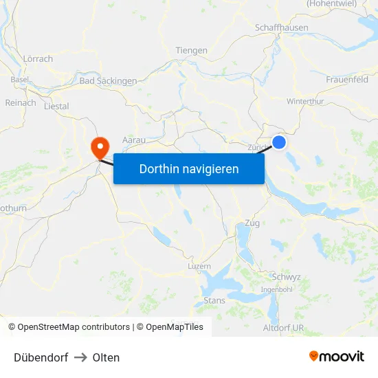 Dübendorf to Olten map