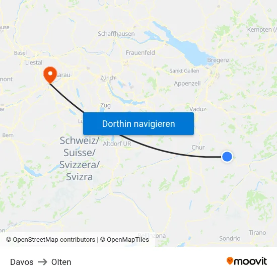 Davos to Olten map