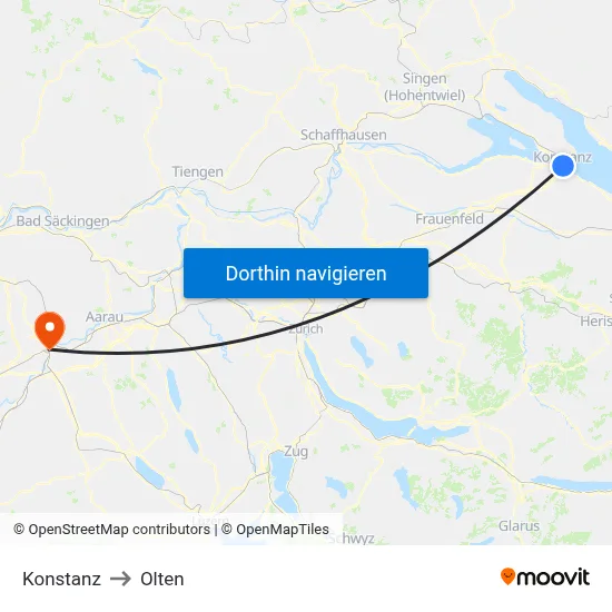 Konstanz to Olten map